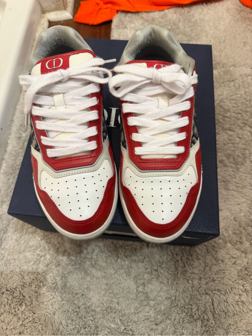 Dior White and Red Men's Low-Top Sneakers